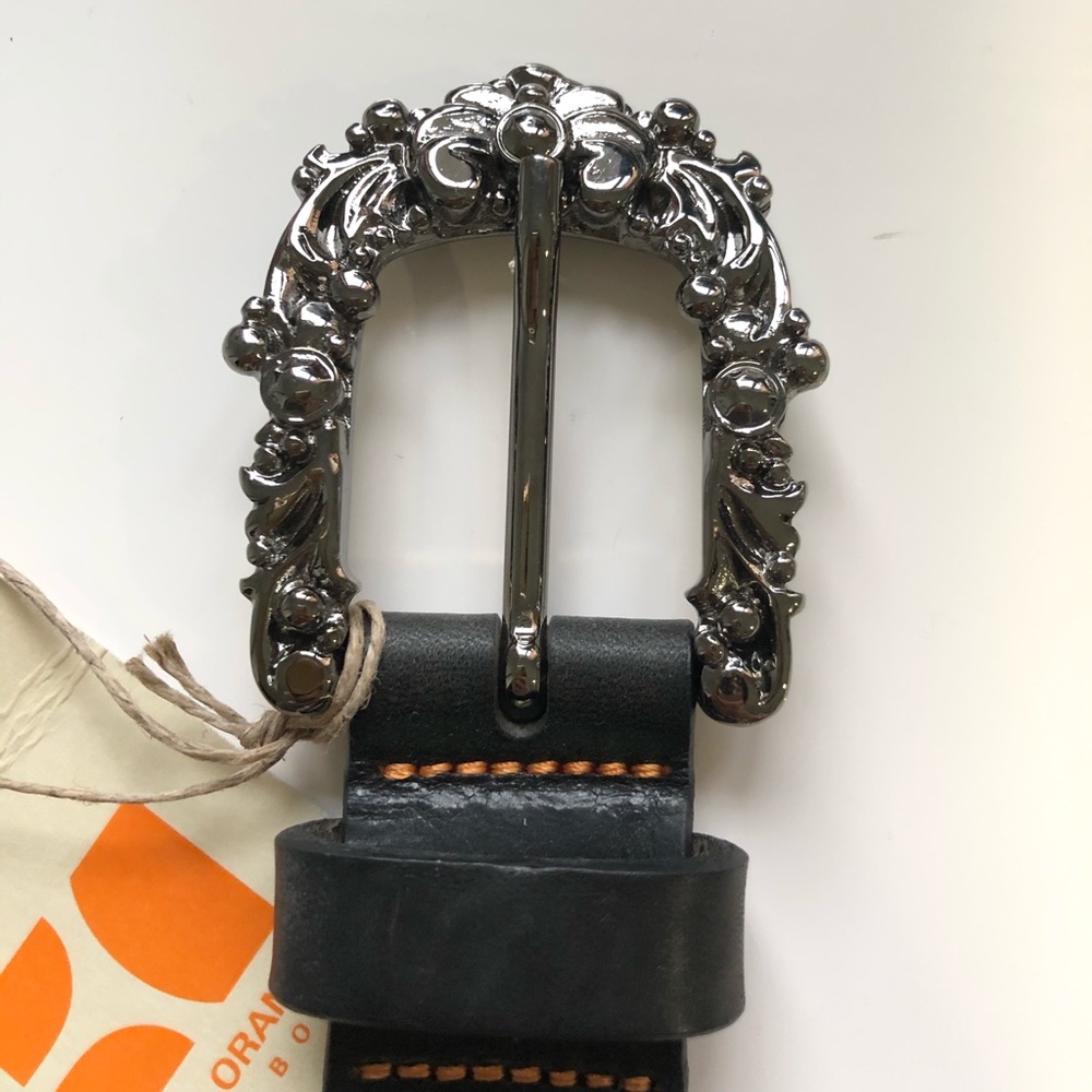 NWT Hugo Boss Orange Gunmetal Baroque Buckle belt - Picture 4 of 10